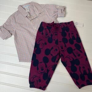 Janie and Jack & Gap Baby Boy Bundle Check Button Shirt & Pants Size 6-12 MONTHS